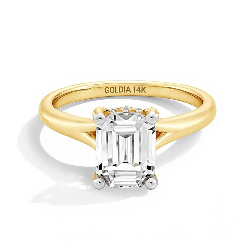 2.0 CT. TW Emerald-Cut Lab-Grown Diamond Solitaire Split Shank Engagement Ring in 14K Gold (F/VS2)