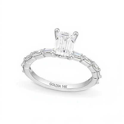 1.5 CT. TW Emerald-Cut Lab-Grown Diamond Engagement Ring in 14K White Gold (F/VS2)