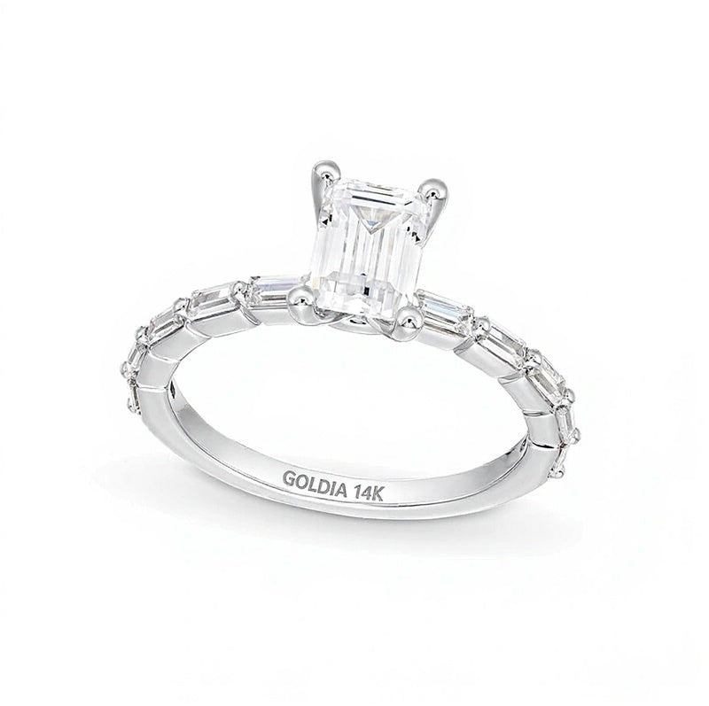 1.5 CT. TW Emerald-Cut Lab-Grown Diamond Engagement Ring in 14K White Gold (F/VS2)