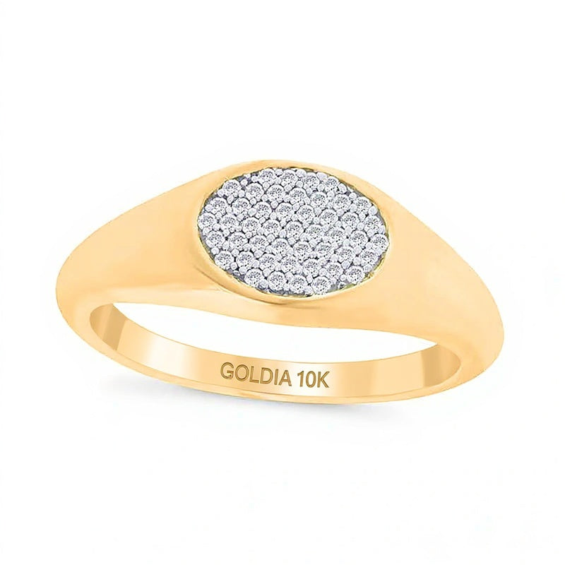 0.1 CT. TW Oval Multi-Diamond Sideways Signet Ring in 10K Gold