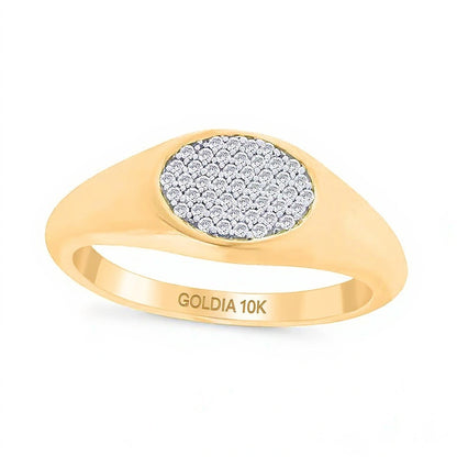 0.1 CT. TW Oval Multi-Diamond Sideways Signet Ring in 10K Gold
