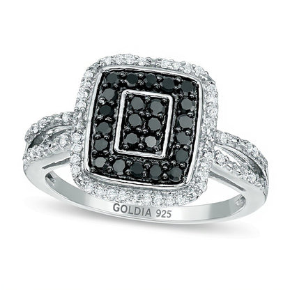 0.5 CT. TW Enhanced Black and White Composite Diamond Double Rectangle Frame Ring in Sterling Silver