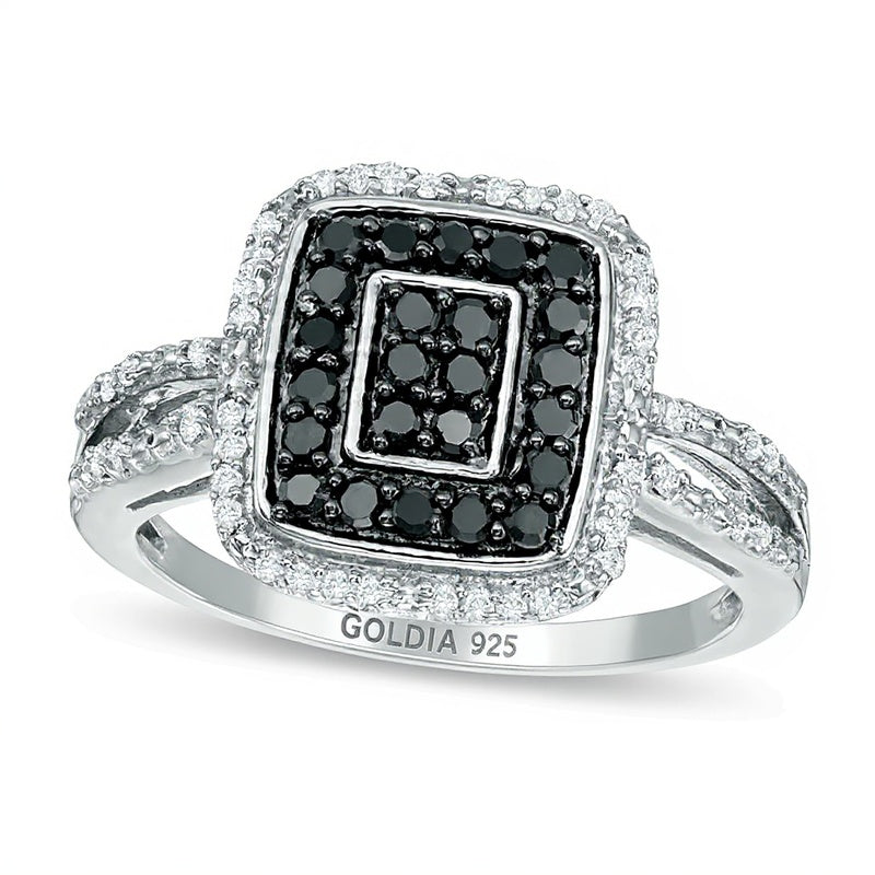 0.5 CT. TW Enhanced Black and White Composite Diamond Double Rectangle Frame Ring in Sterling Silver