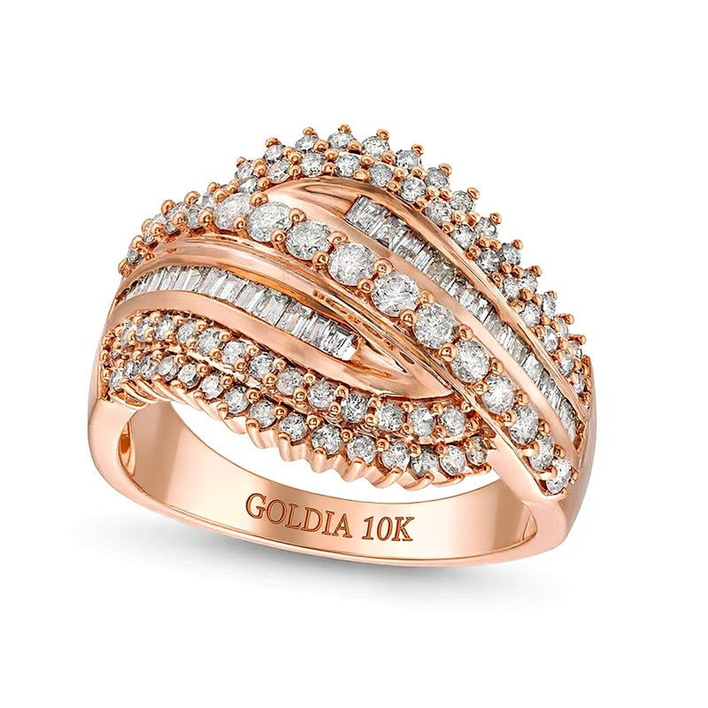 1.0 CT. TW Diamond Shadow Rolling Wave Ring in 10K Rose Gold