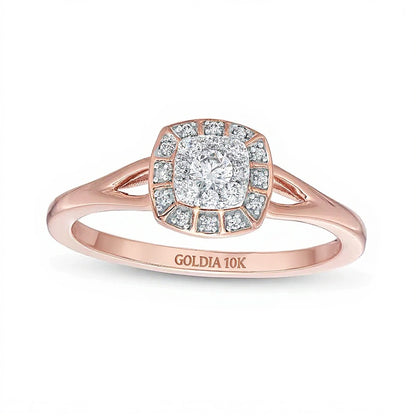 0.2 CT. TW Cushion-Shaped Multi-Diamond Frame Split Shank Promise Ring in 10K Rose Gold