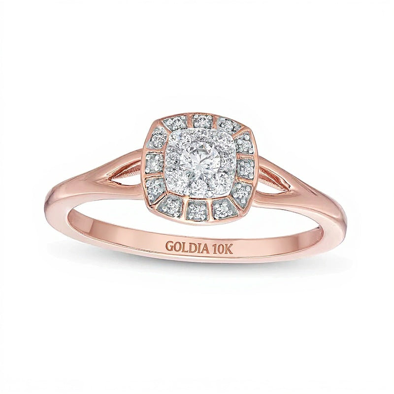 0.2 CT. TW Cushion-Shaped Multi-Diamond Frame Split Shank Promise Ring in 10K Rose Gold