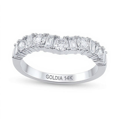 Alternating 1.0 CT. TW Round and Baguette-Cut Diamond Contour Band in 14K White Gold