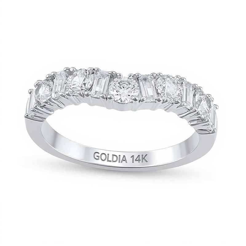 Alternating 1.0 CT. TW Round and Baguette-Cut Diamond Contour Band in 14K White Gold