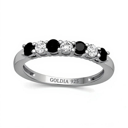 0.5 CT. TW Black and White Diamond Alternating Anniversary Band in Sterling Silver