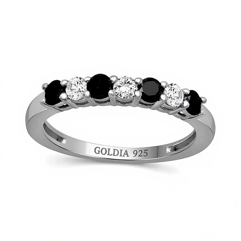 0.5 CT. TW Black and White Diamond Alternating Anniversary Band in Sterling Silver