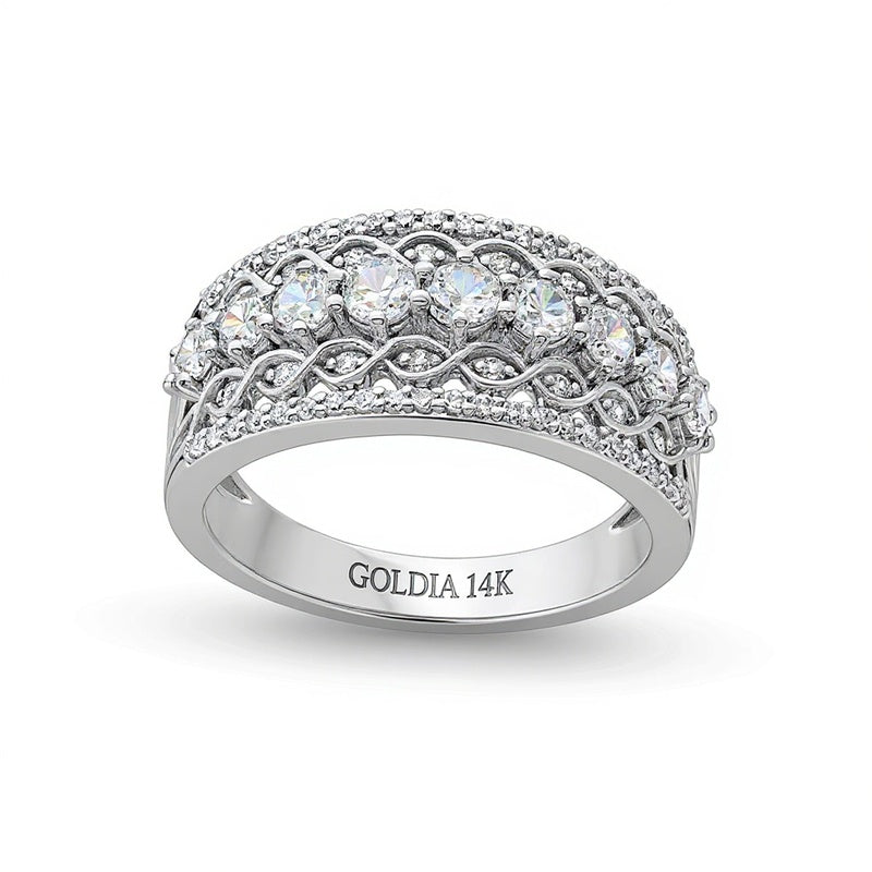 1.0 CT. TW Diamond Edge Lattice Center Row Band in 14K White Gold