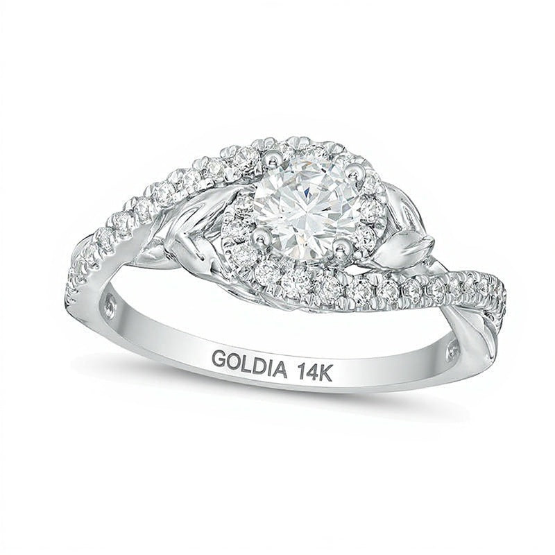 0.75 CT. TW Diamond Bypass Leaf-Sides Engagement Ring in 14K White Gold