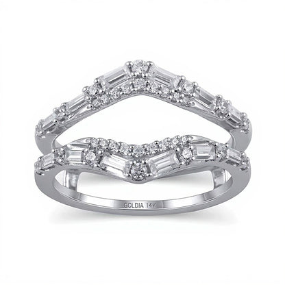 0.75 CT. TW Baguette and Round Diamond Chevron Solitaire Enhancer in 14K White Gold