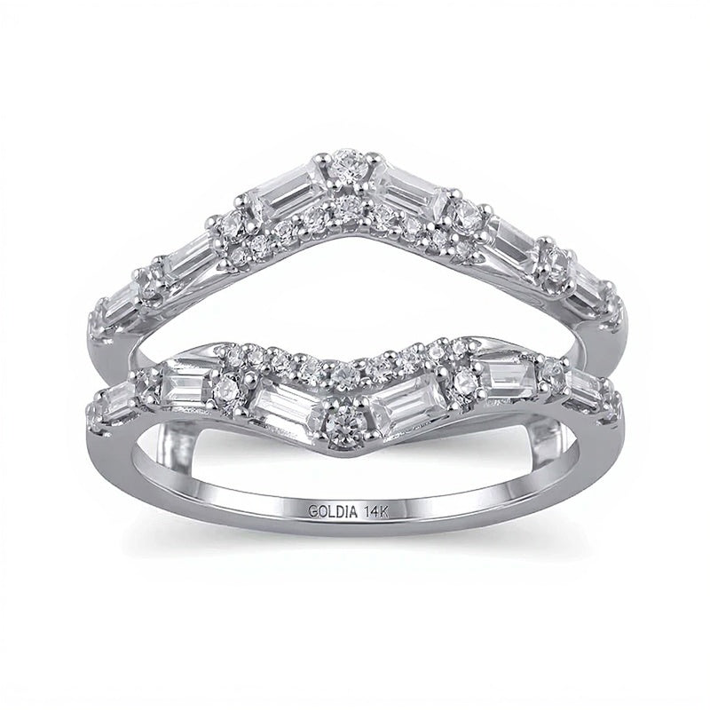0.75 CT. TW Baguette and Round Diamond Chevron Solitaire Enhancer in 14K White Gold