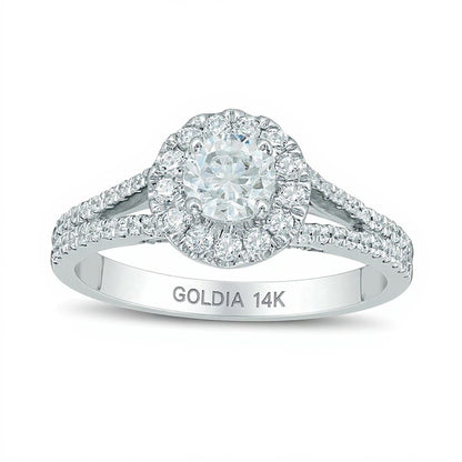 1.0 CT. TW Diamond Frame Split Shank Engagement Ring in 14K White Gold