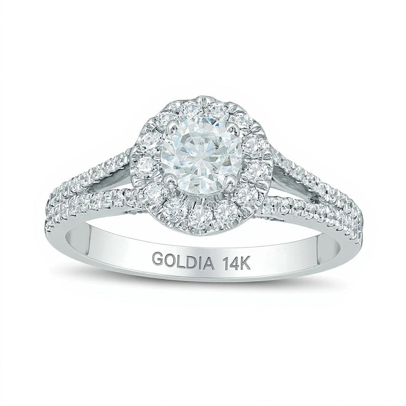 1.0 CT. TW Diamond Frame Split Shank Engagement Ring in 14K White Gold
