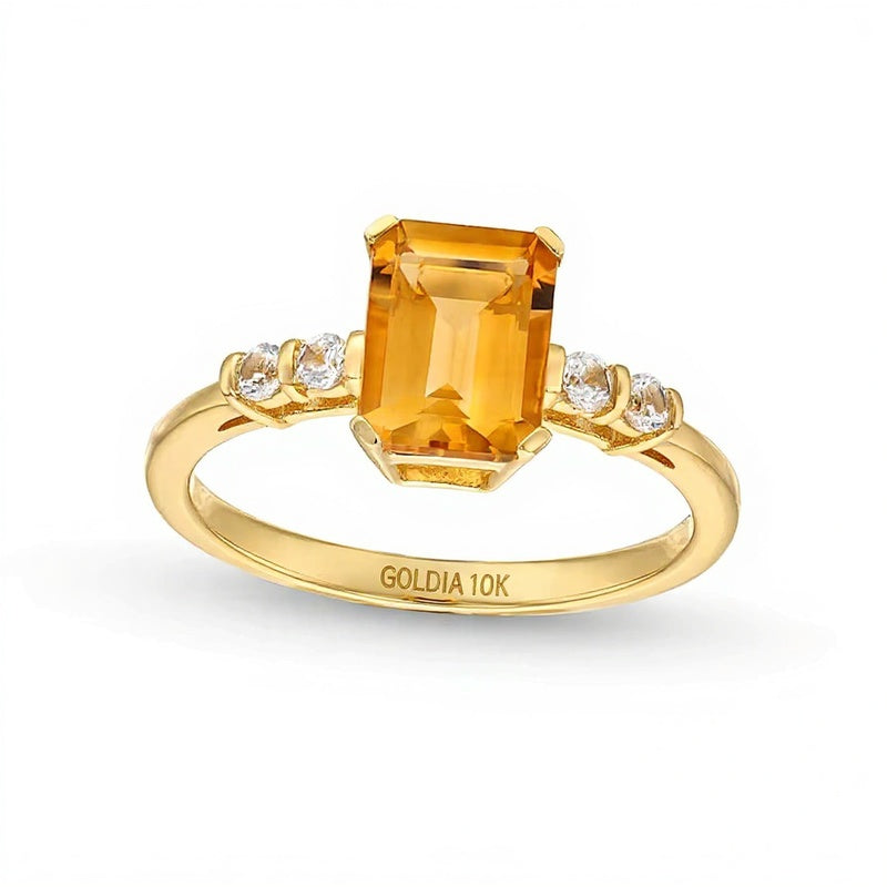Emerald-Cut Citrine and 0.1 CT. TW Diamond Ring 10K Gold