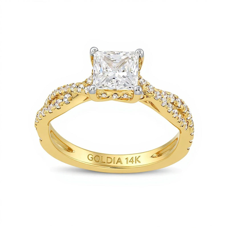 1.38 CT. TW Princess-Cut Lab-Grown Diamond Twist Shank Engagement Ring in 14K Gold (I/SI2)