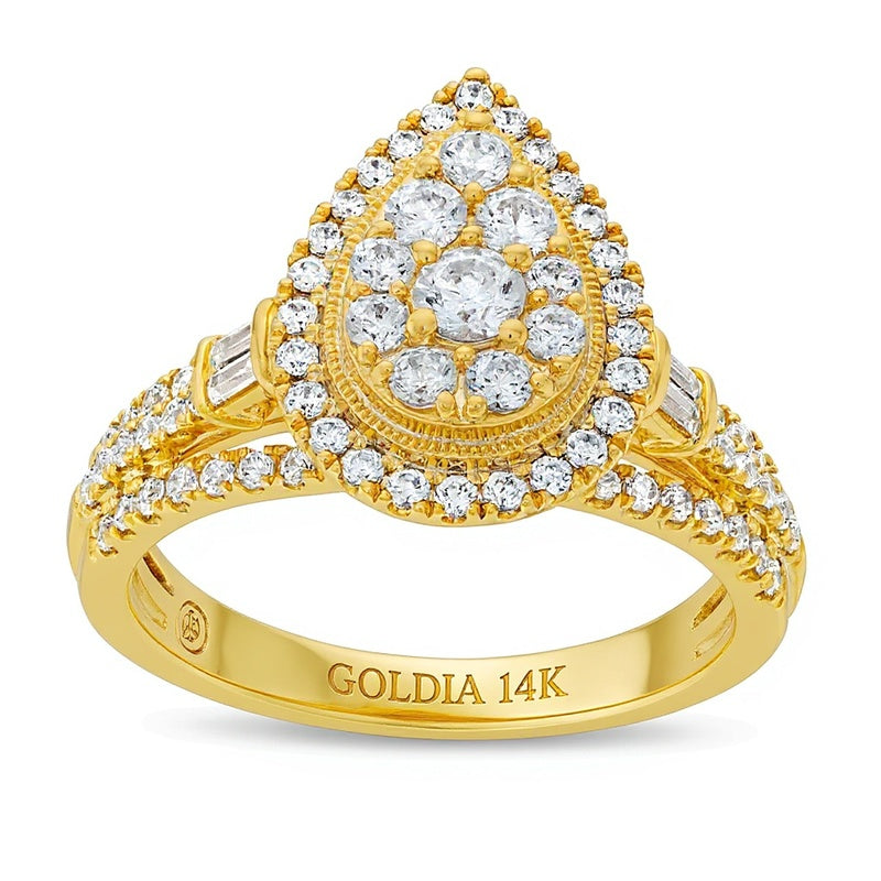 1.0 CT. TW Multi-Diamond Pear Frame Engagement Ring in 14K Gold