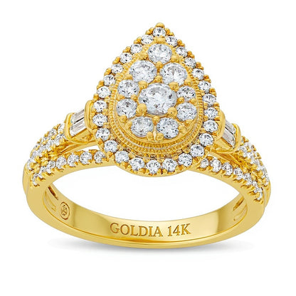 1.0 CT. TW Multi-Diamond Pear Frame Engagement Ring in 14K Gold