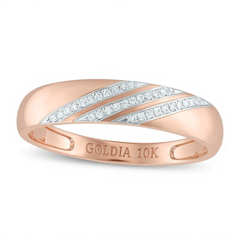 Diamond Accent Comfort Fit Slant Wedding Band in 10K Rose Gold