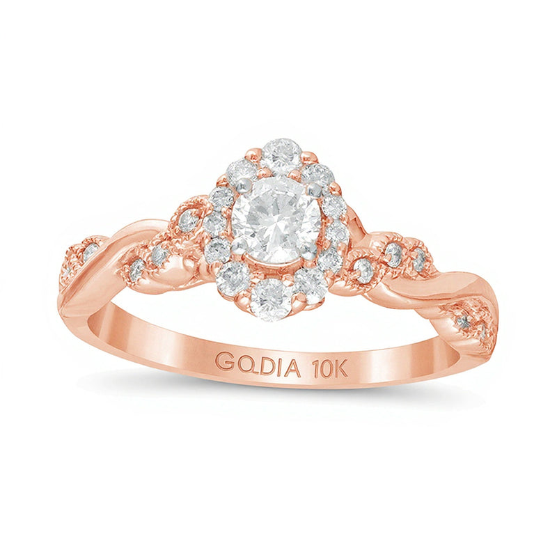 0.5 CT. TW Diamond Frame Vintage-Style Twist Shank Engagement Ring in 10K Rose Gold