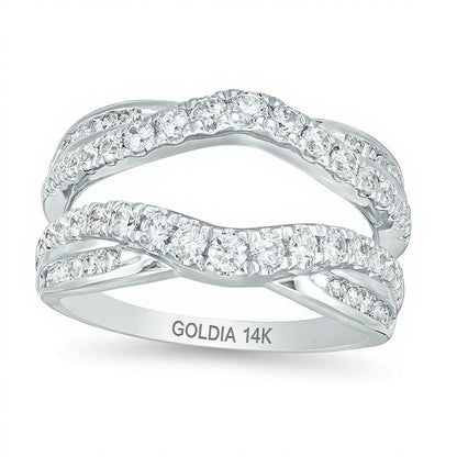 1.0 CT. TW Diamond Criss-Cross Ring Solitaire Enhancer in 14K White Gold
