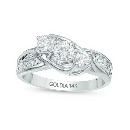 1.0 CT. TW Diamond Three Stone Slant Engagement Ring in 14K White Gold