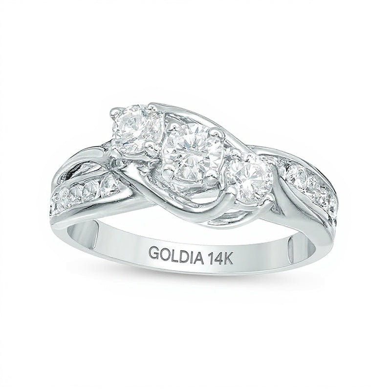 1.0 CT. TW Diamond Three Stone Slant Engagement Ring in 14K White Gold