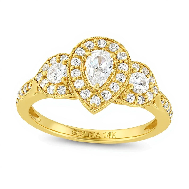 0.75 CT. TW Pear-Shaped Diamond Past Present FutureÂ® Frame Engagement Ring in 14K Gold