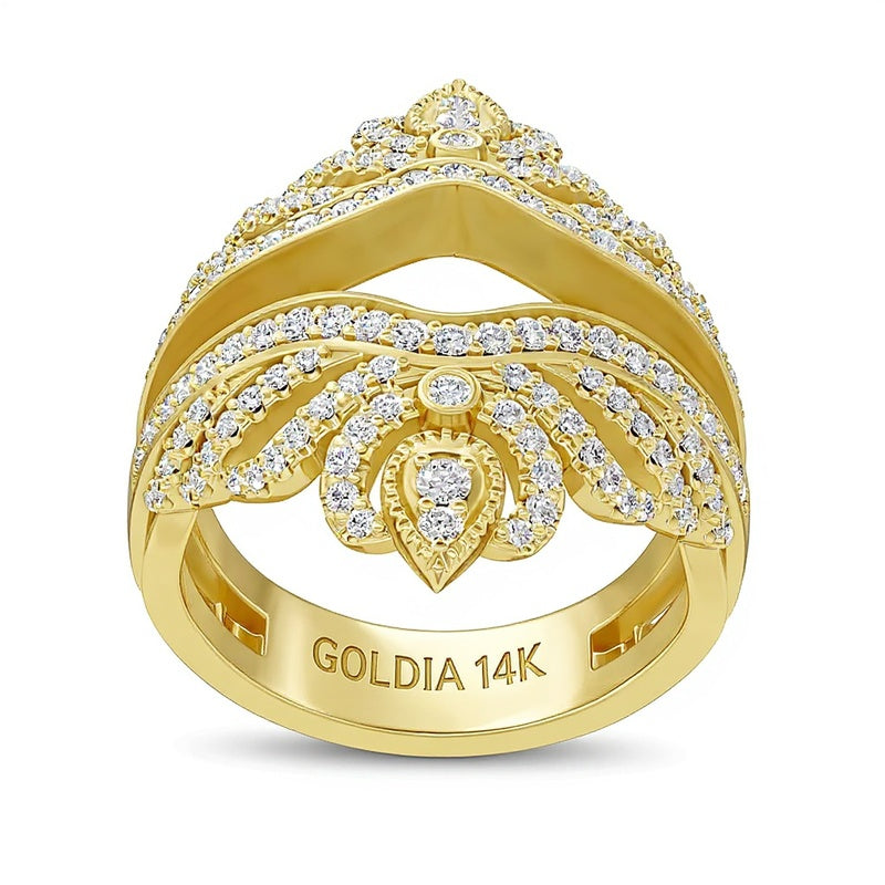 0.75 CT. TW Diamond Crown Vintage-Style Guard in 14K Gold