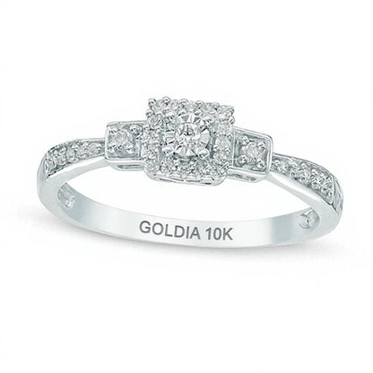 0.1 CT. TW Diamond Square Frame Three Stone Promise Ring in 10K White Gold