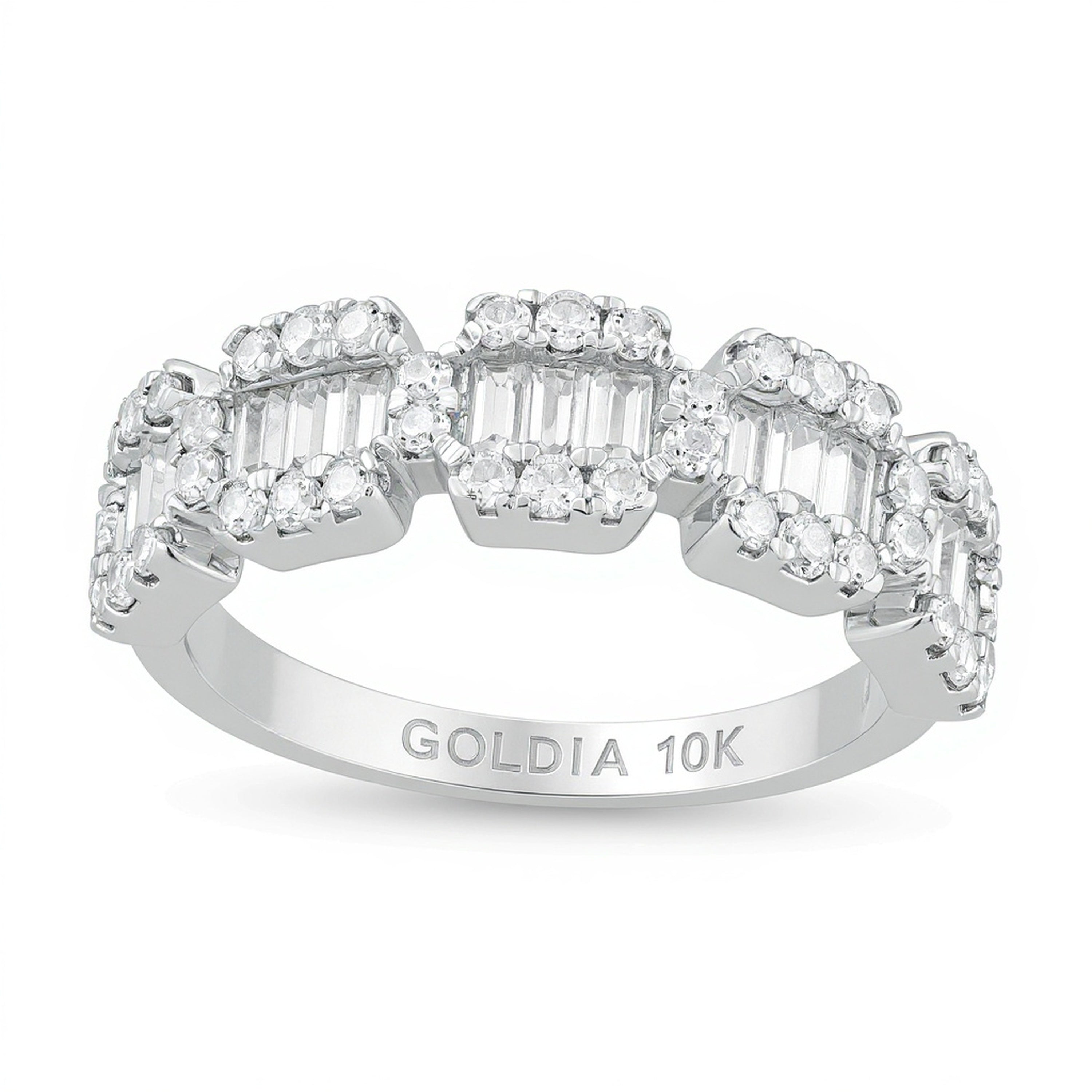 1.0 CT. TW Baguette and Round Diamond Composite Five Stone Ring in 10K White Gold