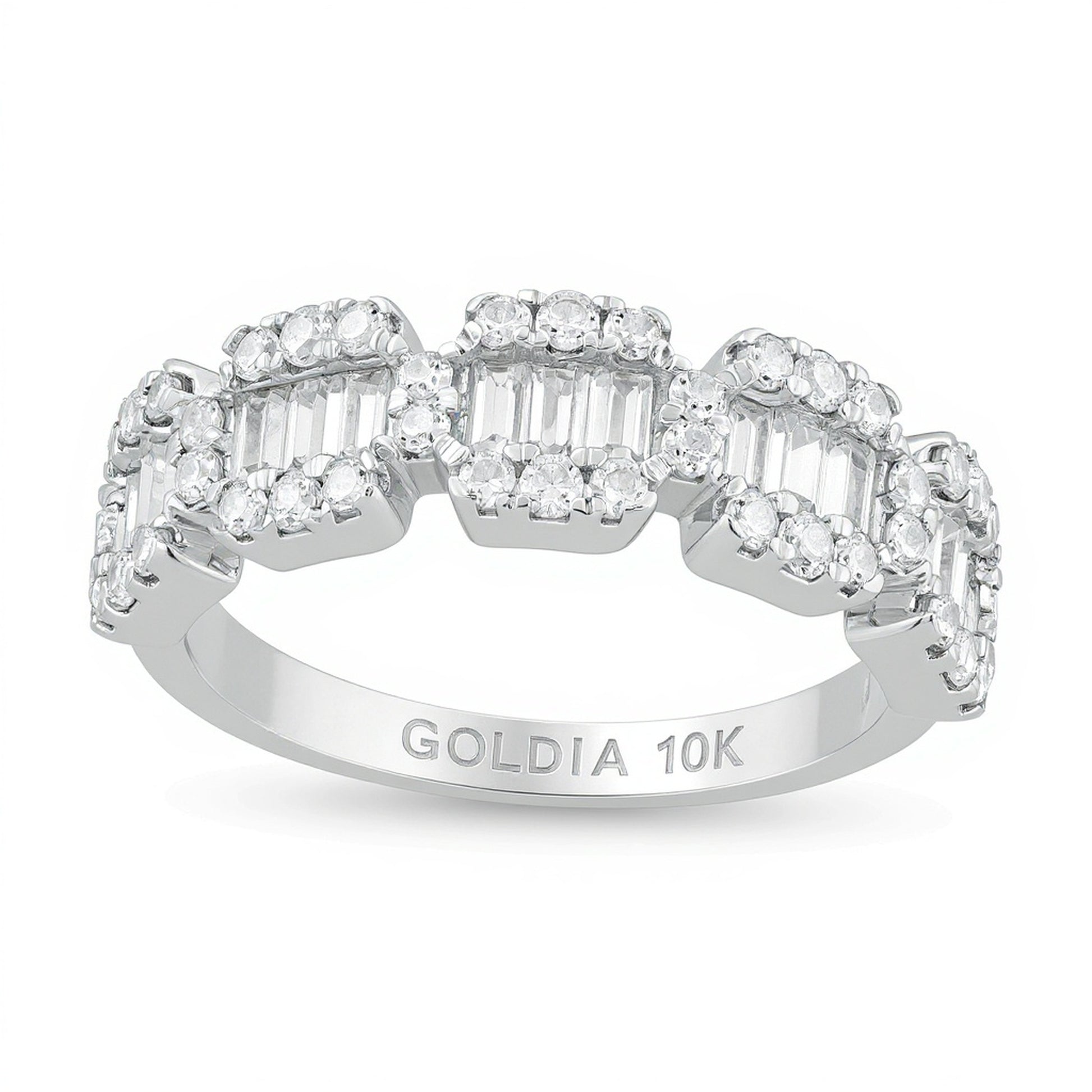 1.0 CT. TW Baguette and Round Diamond Composite Five Stone Ring in 10K White Gold