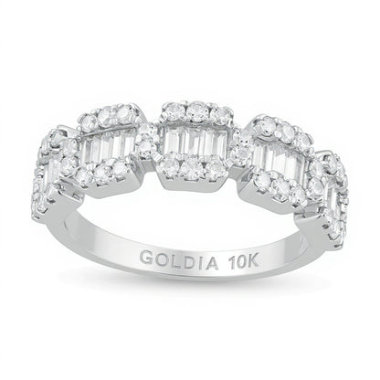 1.0 CT. TW Baguette and Round Diamond Composite Five Stone Ring in 10K White Gold