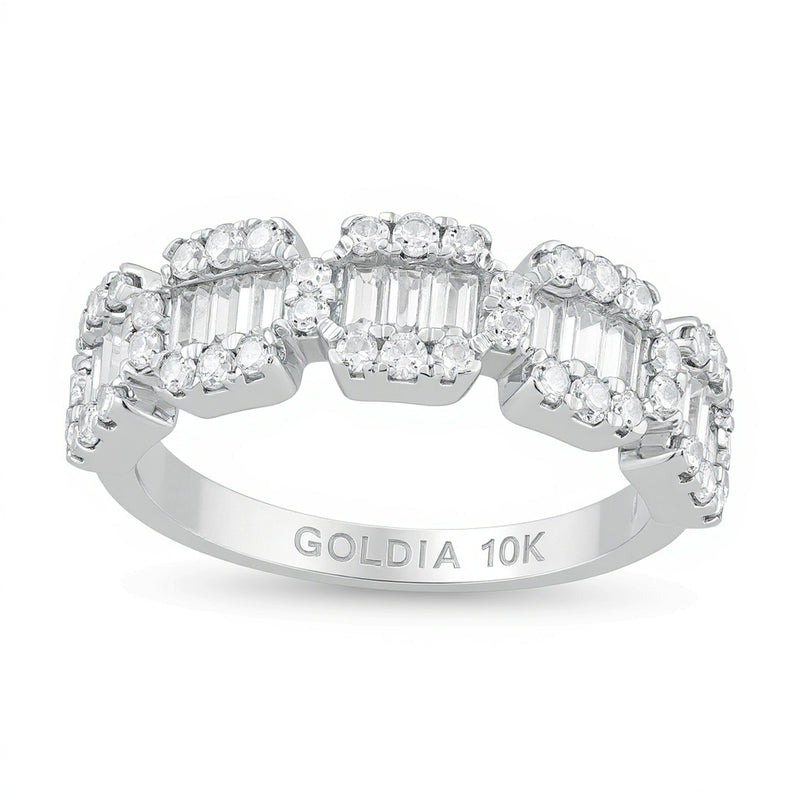 1.0 CT. TW Baguette and Round Diamond Composite Five Stone Ring in 10K White Gold