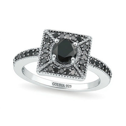 1.0 CT. TW Black Diamond Square Frame Ring in Sterling Silver