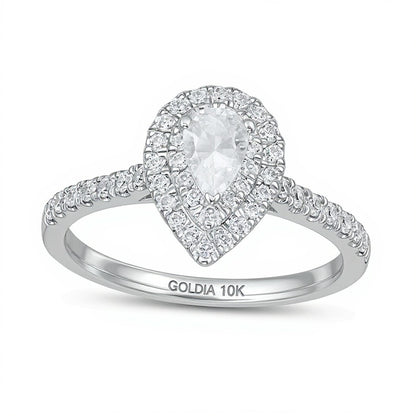0.88 CT. TW Pear-Shaped Diamond Double Frame Engagement Ring in 10K White Gold (I/I2)