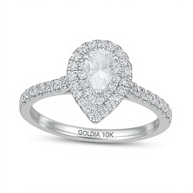 0.88 CT. TW Pear-Shaped Diamond Double Frame Engagement Ring in 10K White Gold (I/I2)