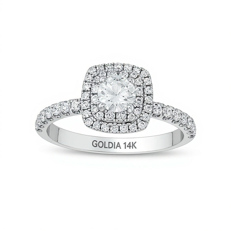 1.0 CT. TW Diamond Cushion-Shaped Frame Engagement Ring in 14K White Gold