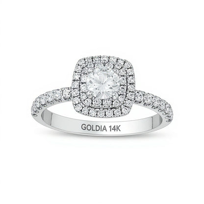 1.0 CT. TW Diamond Cushion-Shaped Frame Engagement Ring in 14K White Gold