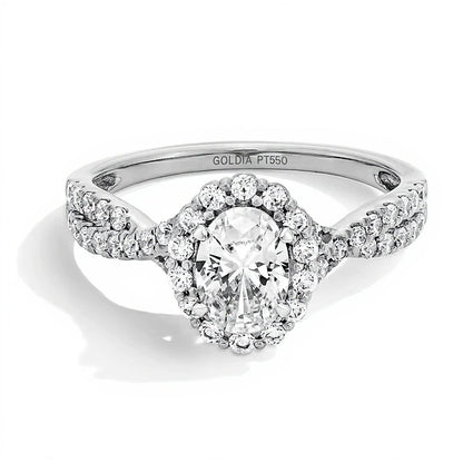 1.0 CT. TW Oval Lab-Grown Diamond Frame Engagement Ring with Crossover Shank in Platinum (F/SI2)