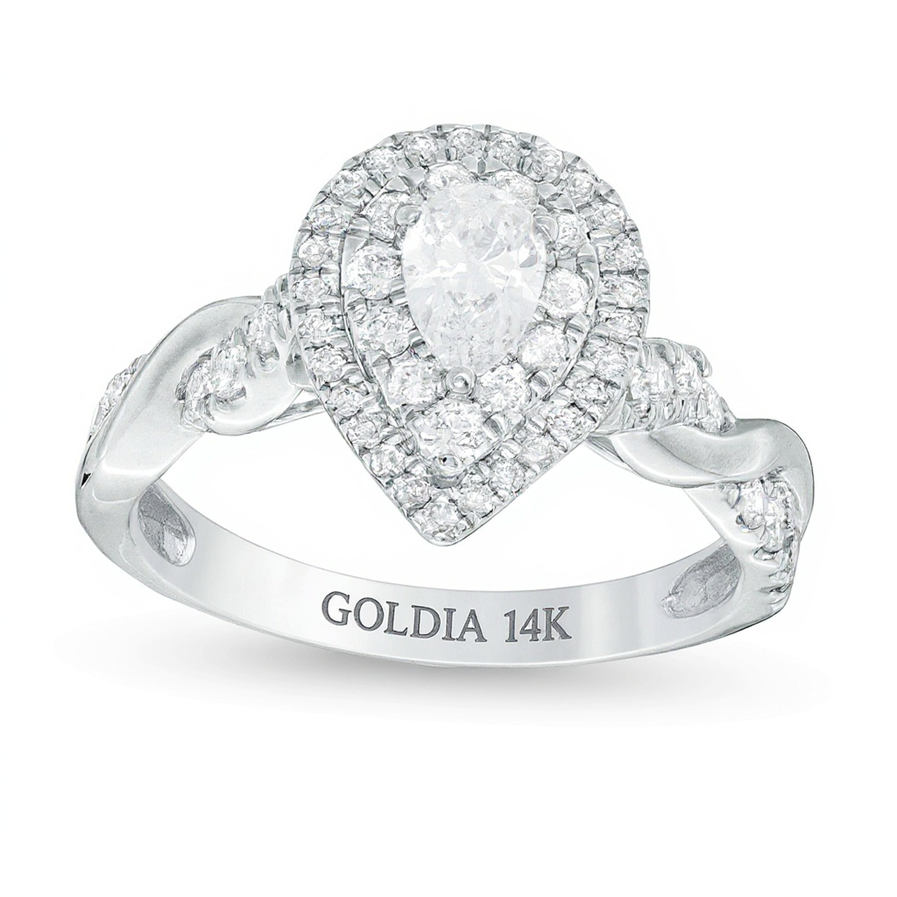 1.0 CT. TW Pear-Shaped Diamond Double Frame Twist Engagement Ring in 14K White Gold