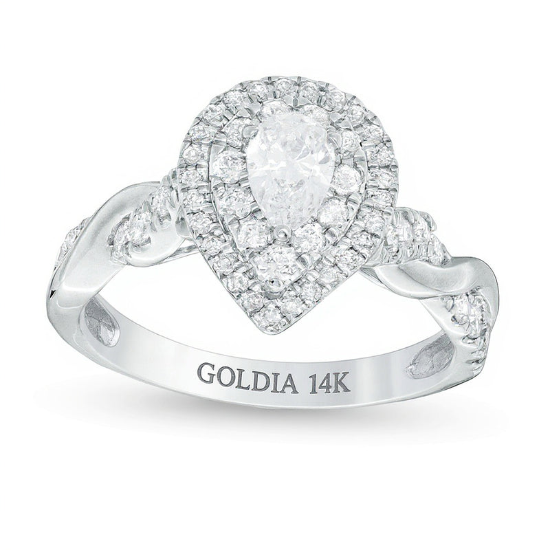 1.0 CT. TW Pear-Shaped Diamond Double Frame Twist Engagement Ring in 14K White Gold