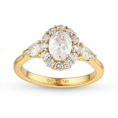 1.75 CT. TW Oval Diamond Frame Leaf-Sides Engagement Ring in 14K Gold