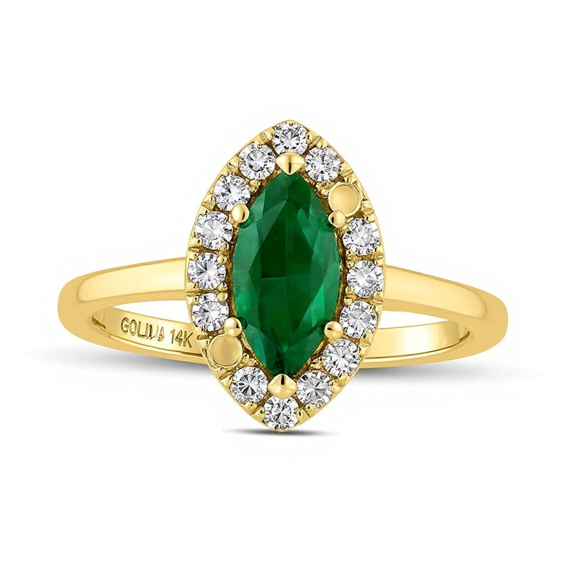 Marquise Emerald and 0.25 CT. TW Diamond Frame Ring in 14K Gold