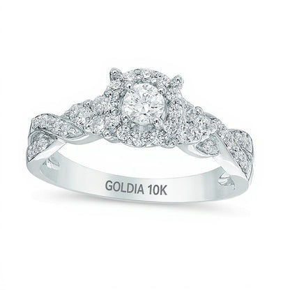 0.5 CT. TW Diamond Frame Twist Shank Engagement Ring in 10K White Gold