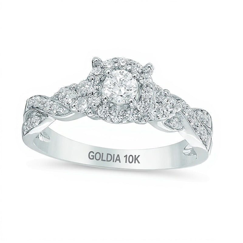 0.5 CT. TW Diamond Frame Twist Shank Engagement Ring in 10K White Gold