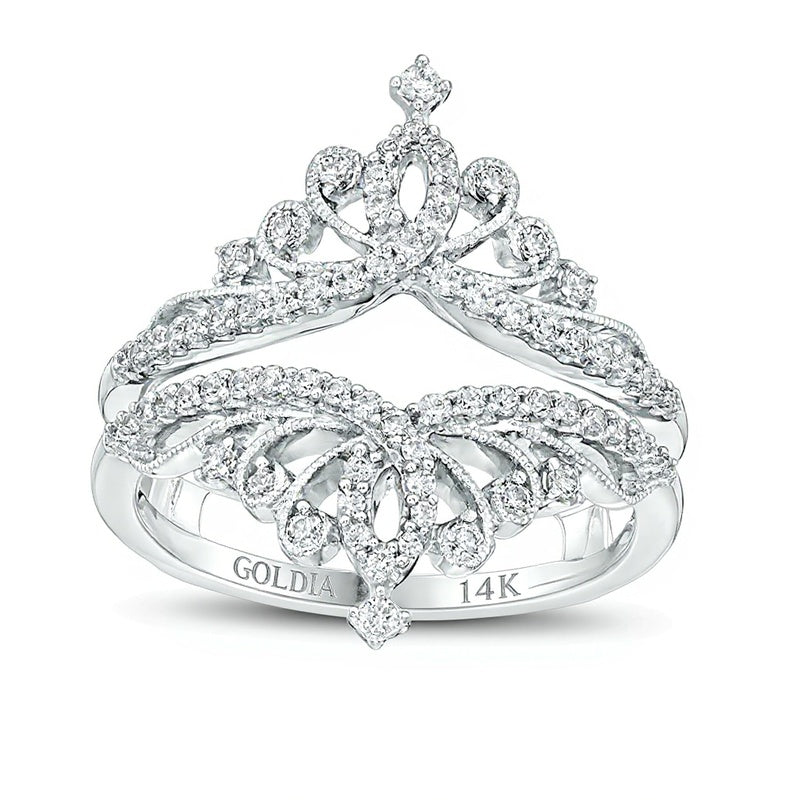 0.38 CT. TW Diamond Vintage-Style Tiara Ring Solitaire Enhancer in 14K White Gold