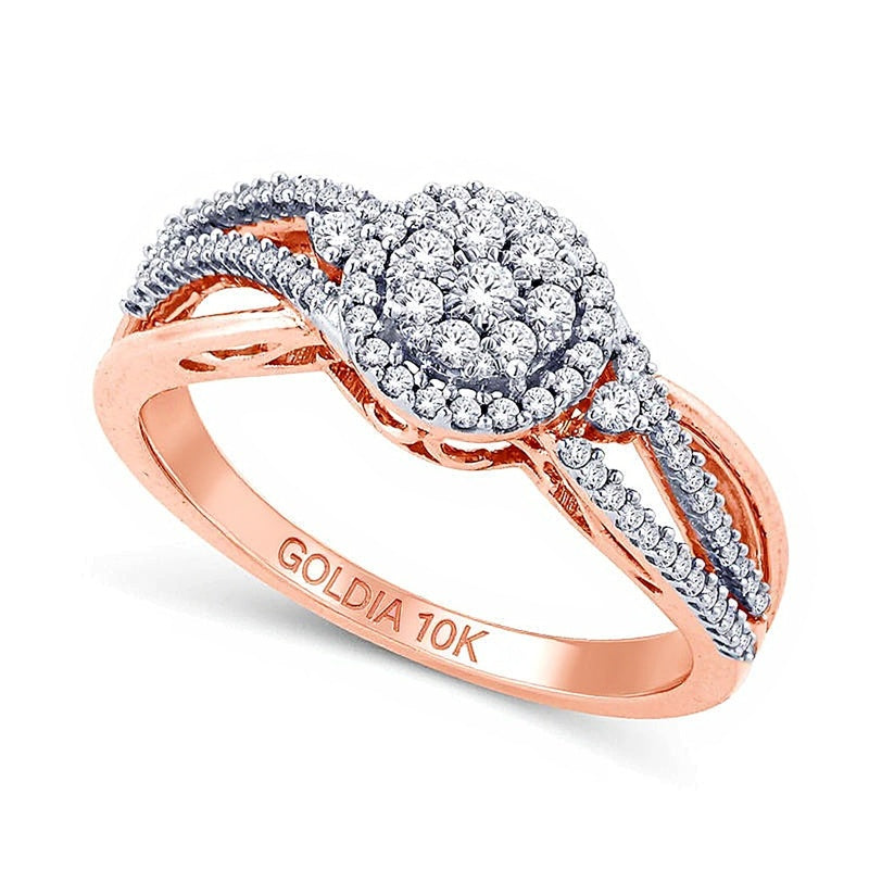 0.33 CT. TW Composite Diamond Swirl Frame Split Shank Ring in 10K Rose Gold